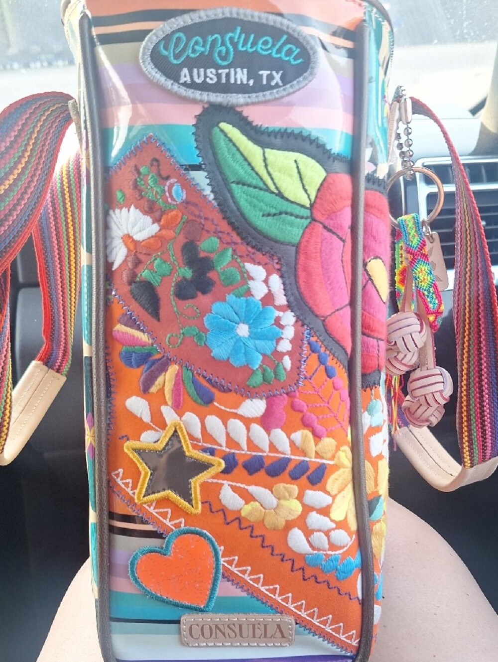 Consuela Teal Floral Patchwork Tote with Multicolor Striped Strap - Picture 5 of 5